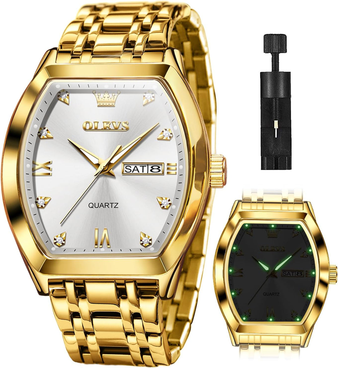 Men Watches Square Business Dress Diamond Analog Quartz Date Luxury Watch for Men Casual Stainless Steel Waterproof Luminous Two Tone Wrist Watch