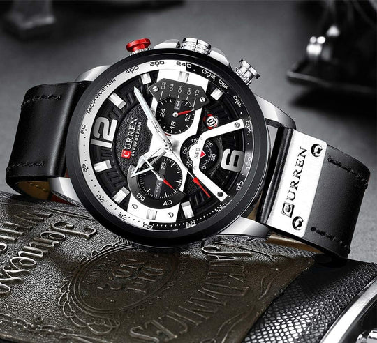 CURREN Mens Luxury Watches Business Chronograph Dress Waterproof Leather Strap Analog Quartz Wrist Watch