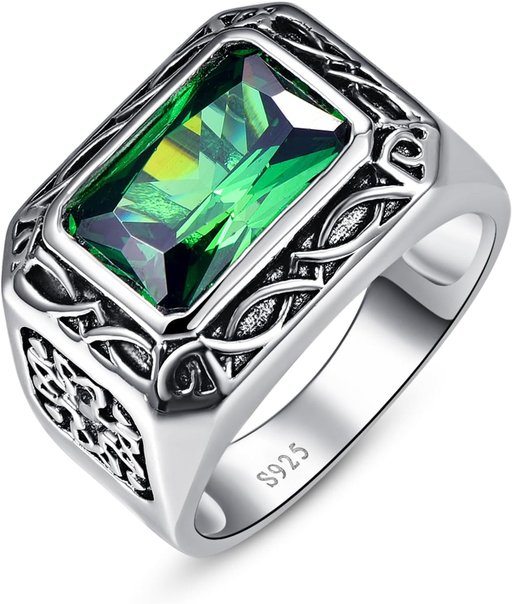 Mens 925 Sterling Silver 6.85Ct Simulated Emerald Ring