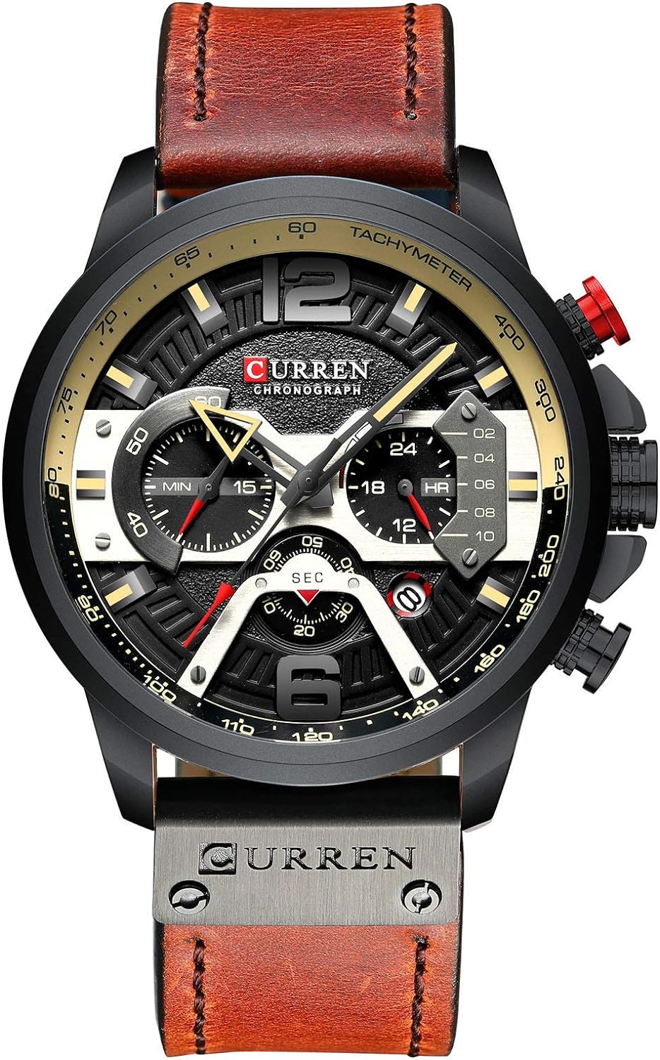 CURREN Mens Luxury Watches Business Chronograph Dress Waterproof Leather Strap Analog Quartz Wrist Watch