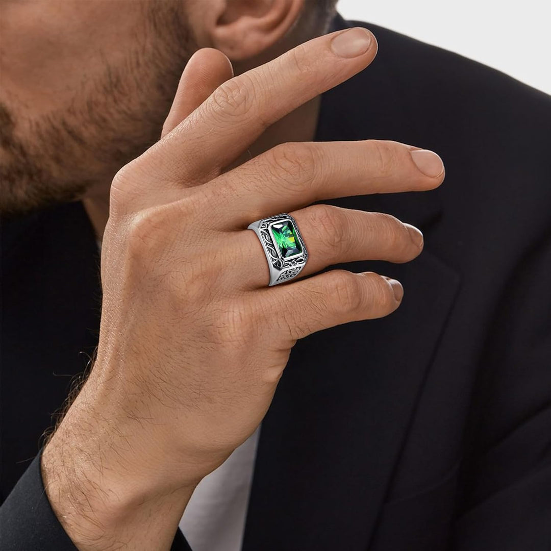 Mens 925 Sterling Silver 6.85Ct Simulated Emerald Ring