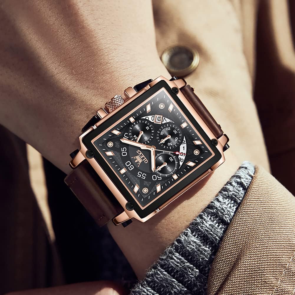 Watches for Men Quartz Chronograph Leather Fashion Dress Watch Date Waterproof Luminous Casual Square Business Wrist Watches …