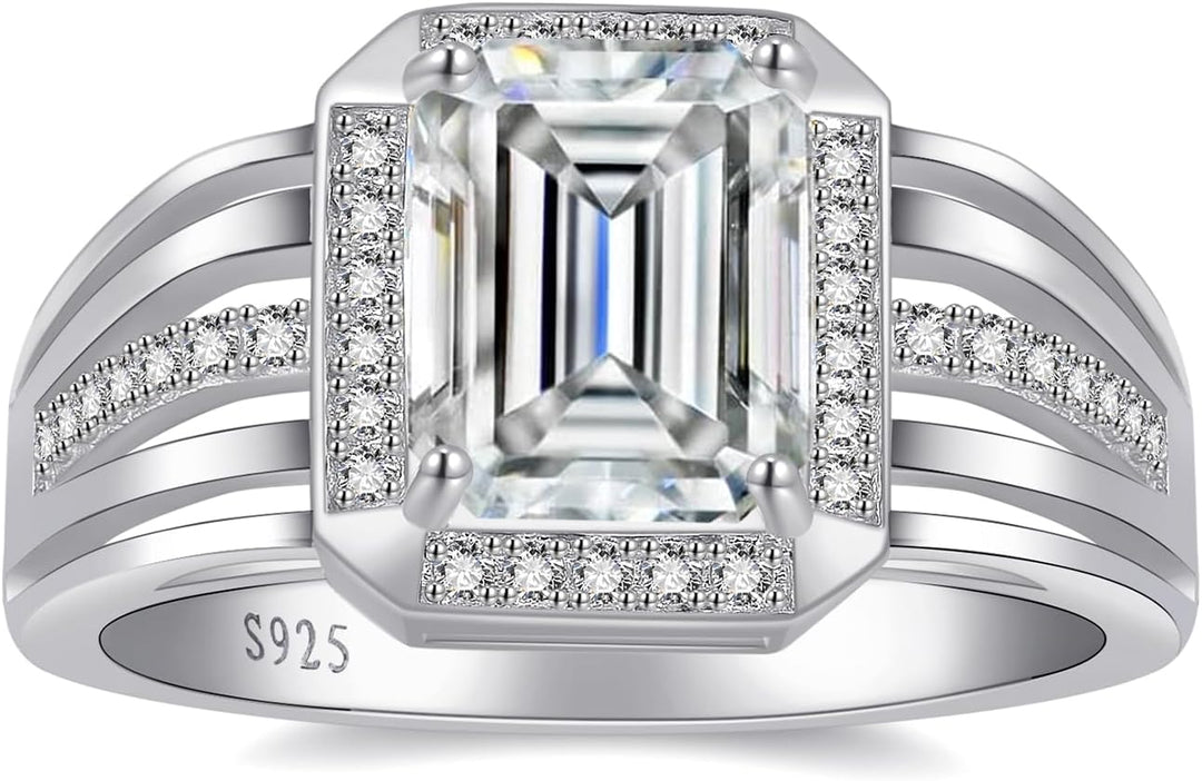 4CT Moissanite and 925 Sterling Silver Men's Ring