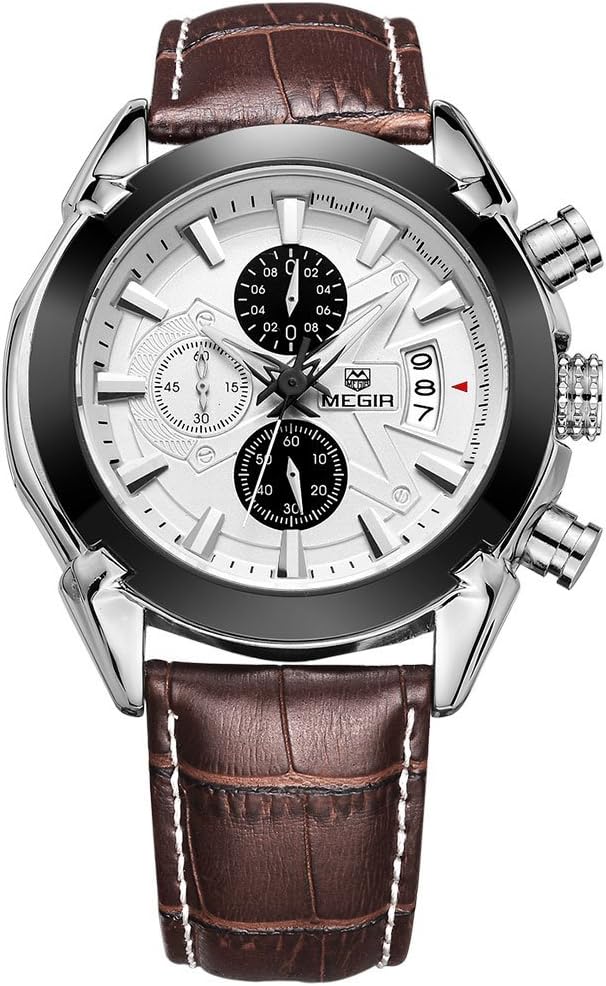 Chronograph Quartz Watch for Men Fashion Sports Leather Strap Wristwatch Waterproof Analog Watches with Luminous Hands
