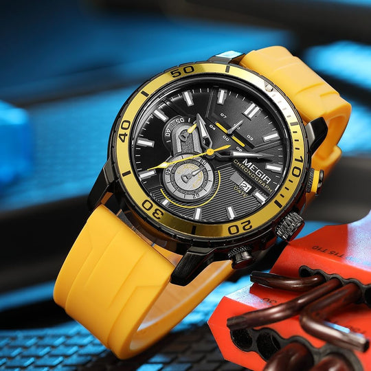 Men'S Sport Watch Analogue Quartz Chronograph Military Luminous Wrist Watch with Silicone Strap 2224G