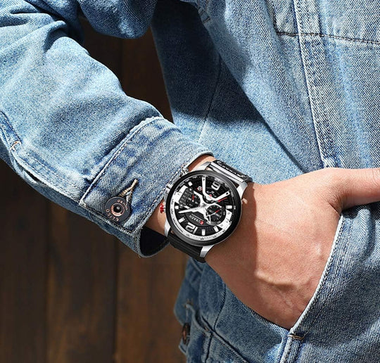 CURREN Mens Luxury Watches Business Chronograph Dress Waterproof Leather Strap Analog Quartz Wrist Watch