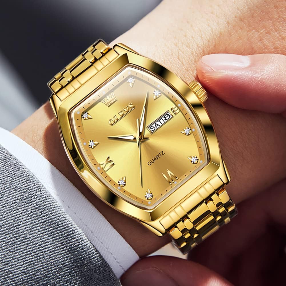 Men Watches Square Business Dress Diamond Analog Quartz Date Luxury Watch for Men Casual Stainless Steel Waterproof Luminous Two Tone Wrist Watch