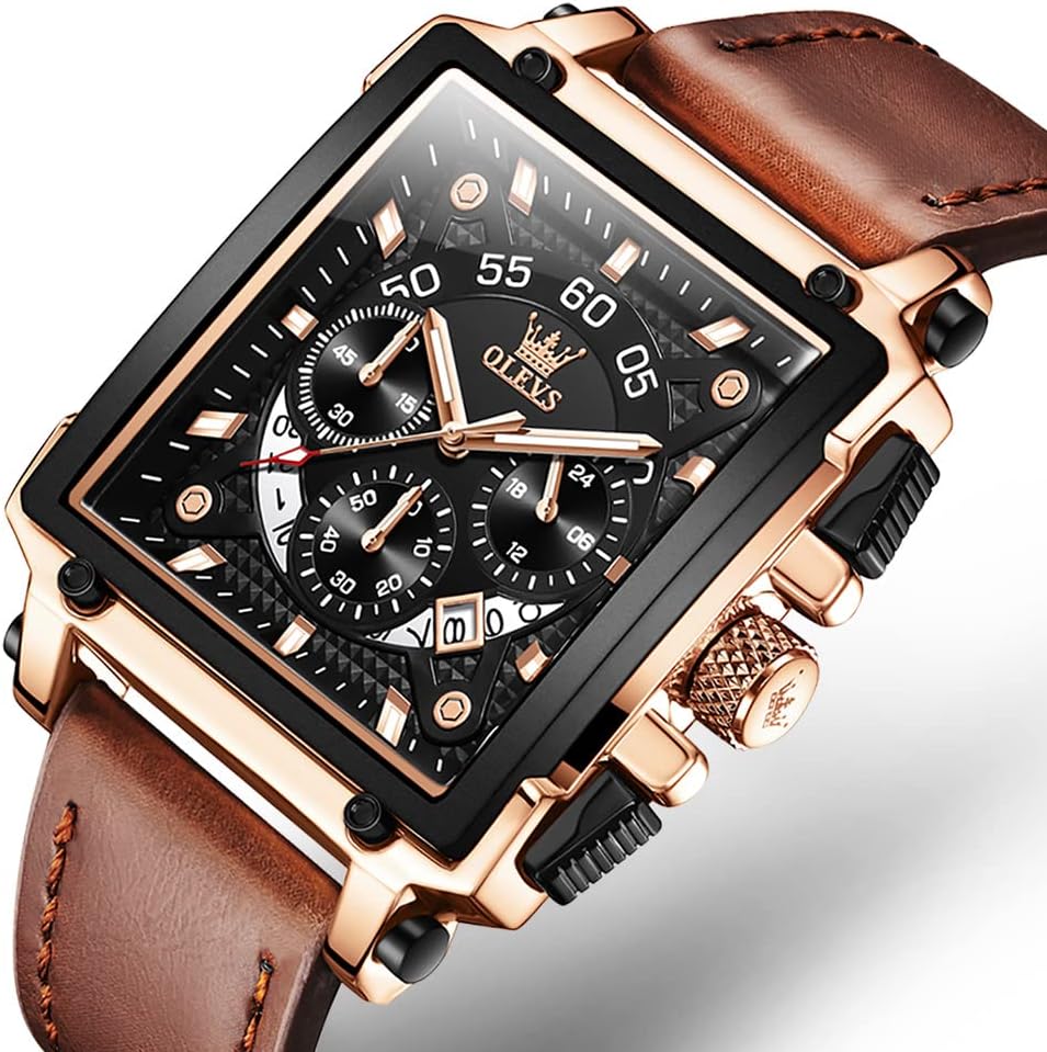 Watches for Men Quartz Chronograph Leather Fashion Dress Watch Date Waterproof Luminous Casual Square Business Wrist Watches …