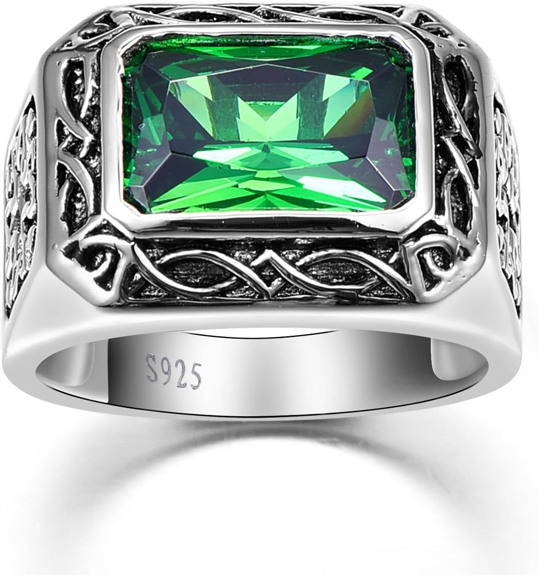Mens 925 Sterling Silver 6.85Ct Simulated Emerald Ring