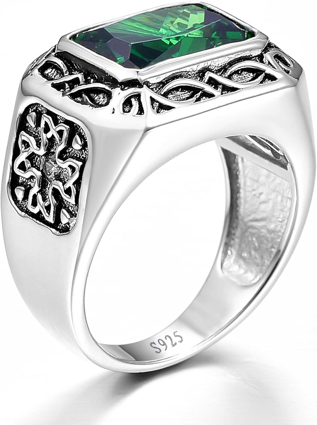 Mens 925 Sterling Silver 6.85Ct Simulated Emerald Ring