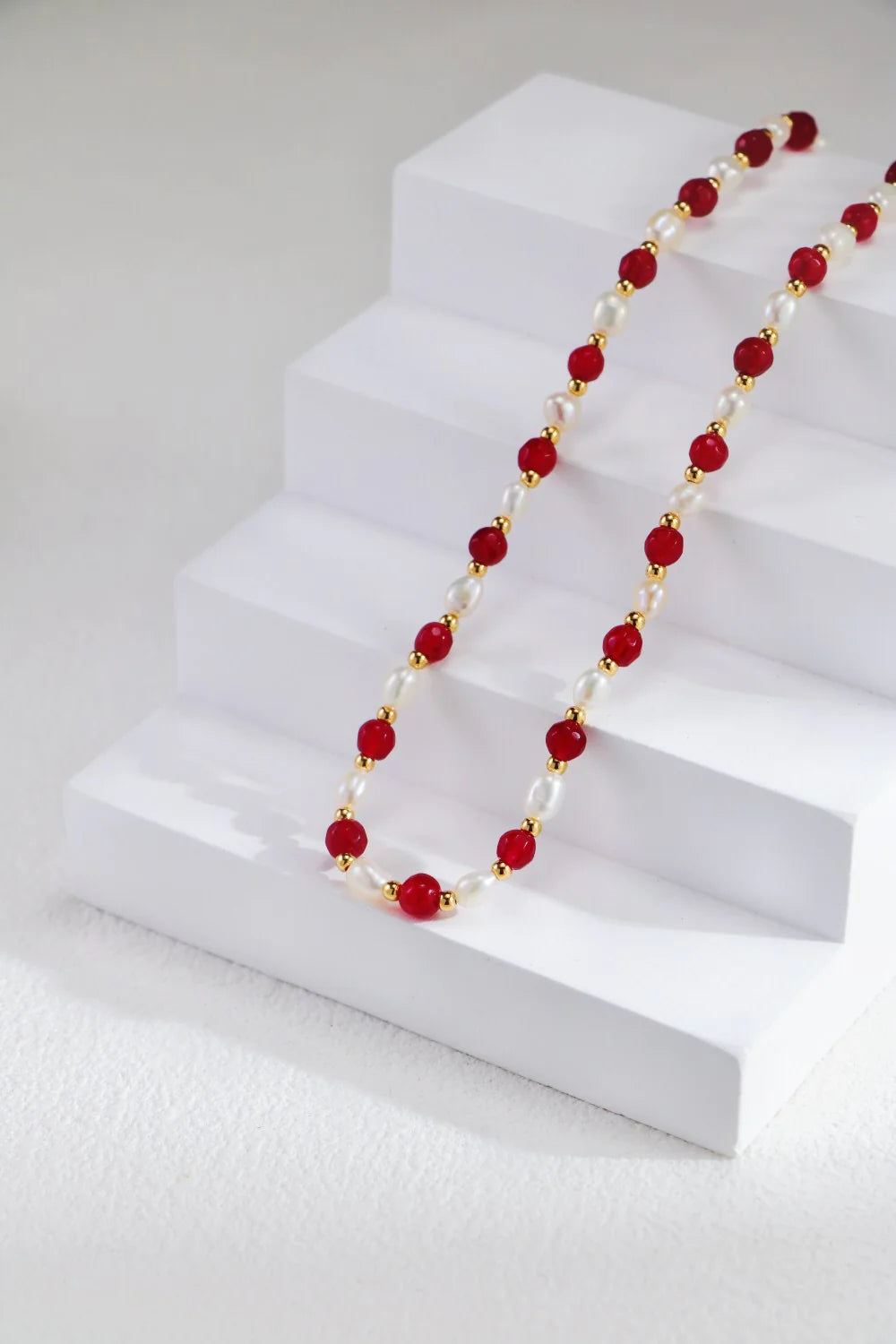 Red Beaded with Baroque Pearl Necklace