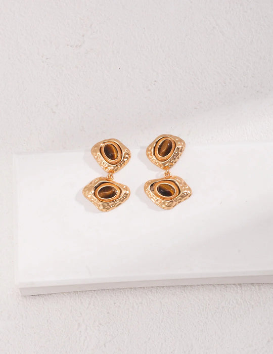 Two Irregular Tiger'S Eye Stone Earrings