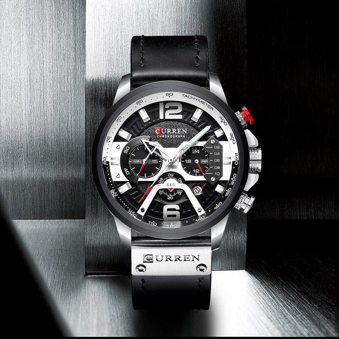 CURREN Mens Luxury Watches Business Chronograph Dress Waterproof Leather Strap Analog Quartz Wrist Watch