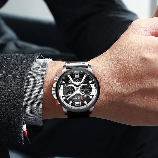 CURREN Mens Luxury Watches Business Chronograph Dress Waterproof Leather Strap Analog Quartz Wrist Watch