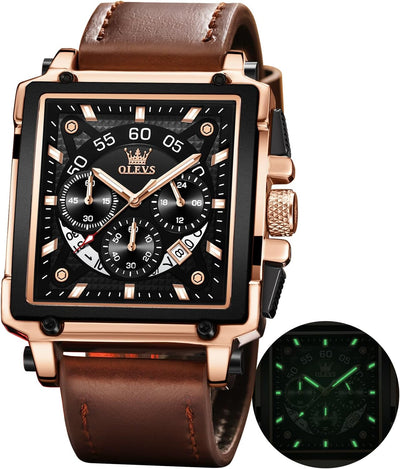 Men's Quartz Chronograph Leather Fashion Dress Watch Date Waterproof Luminous Casual Square Business Wrist Watches …