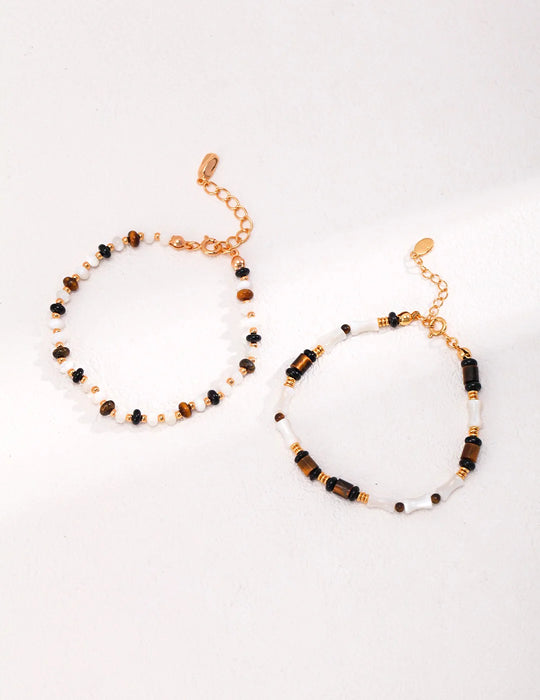 Tiger Eye Stone Mother Shell Bracelet