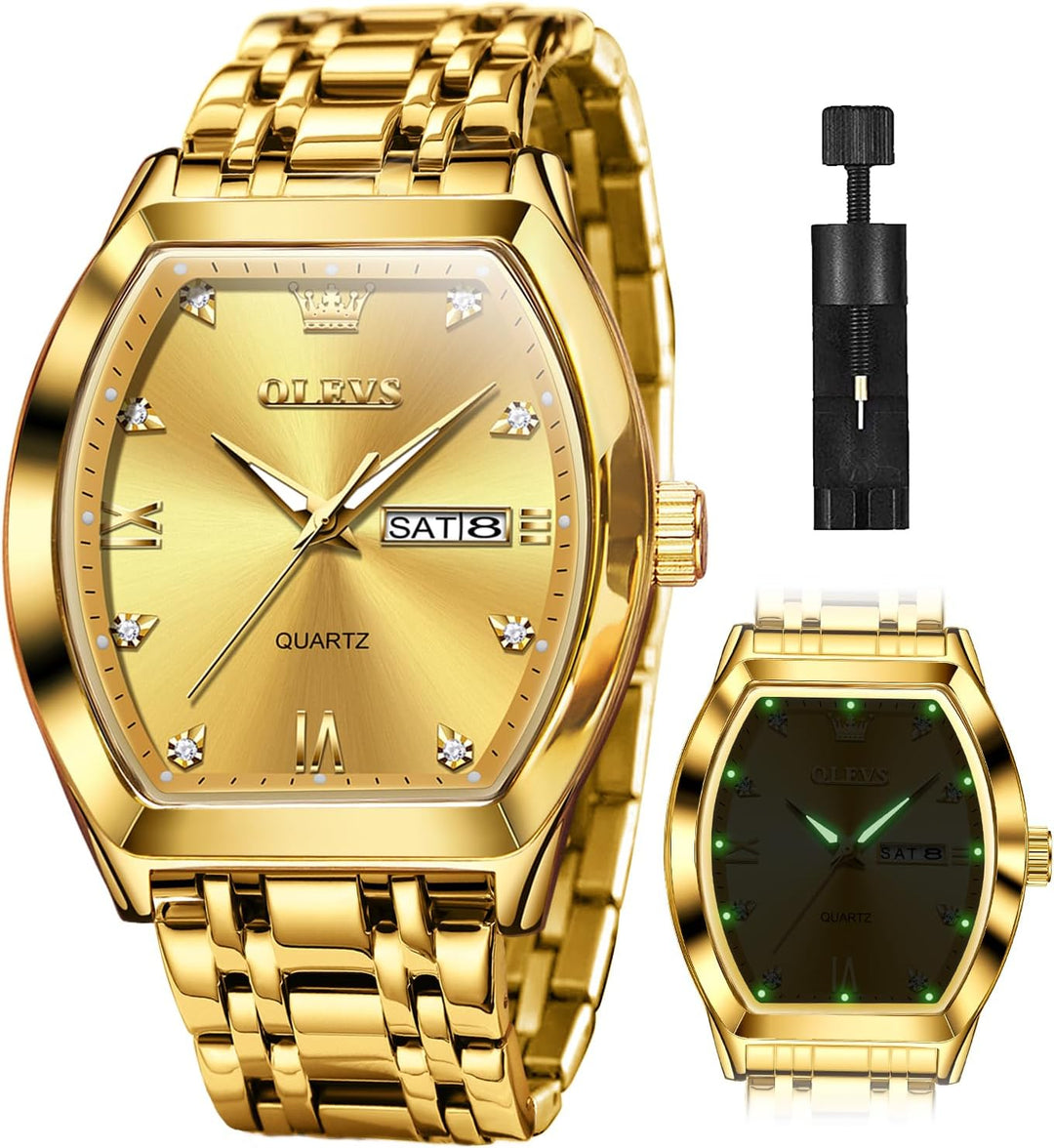 Men Watches Square Business Dress Diamond Analog Quartz Date Luxury Watch for Men Casual Stainless Steel Waterproof Luminous Two Tone Wrist Watch