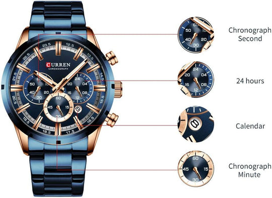 Mens Watch Sport Quartz Chronograph Wristwatches with Luminous Hands Fashion Stainless Steel Clock Date