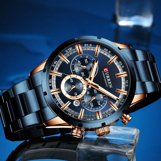 Mens Watch Sport Quartz Chronograph Wristwatches with Luminous Hands Fashion Stainless Steel Clock Date