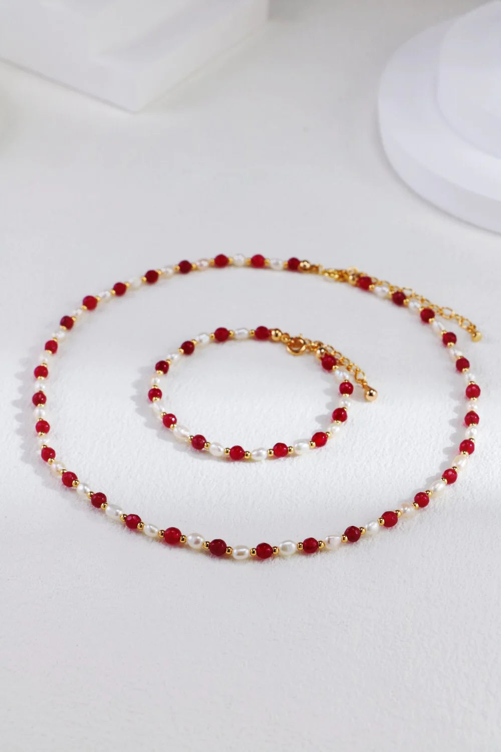 Red Beaded with Baroque Pearl Necklace