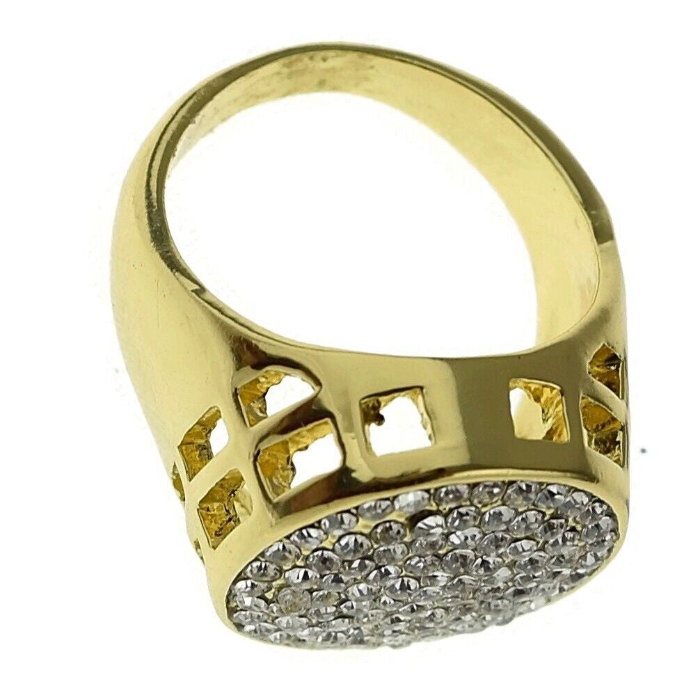 Men'S round Ring Iced Micro Pave Chunky Pinky Simulated CZ Gold Plated SZ 8-12