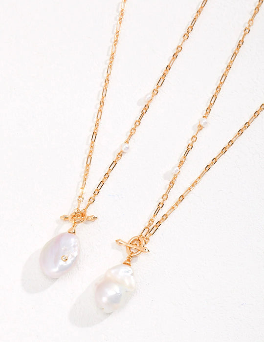 Unique Large Baroque Pearl Pendant with Gold Chain Necklace