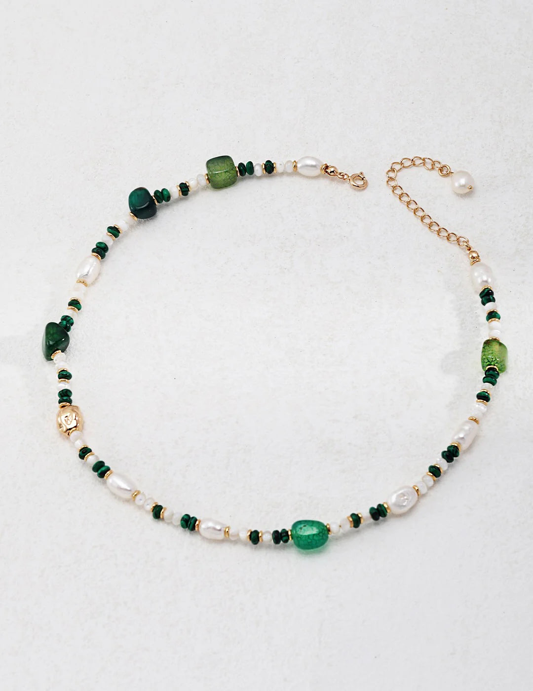 Green Agate with Pearl Beaded Necklace