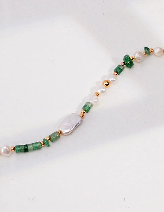 Aventurine Beads with Pearl Necklace