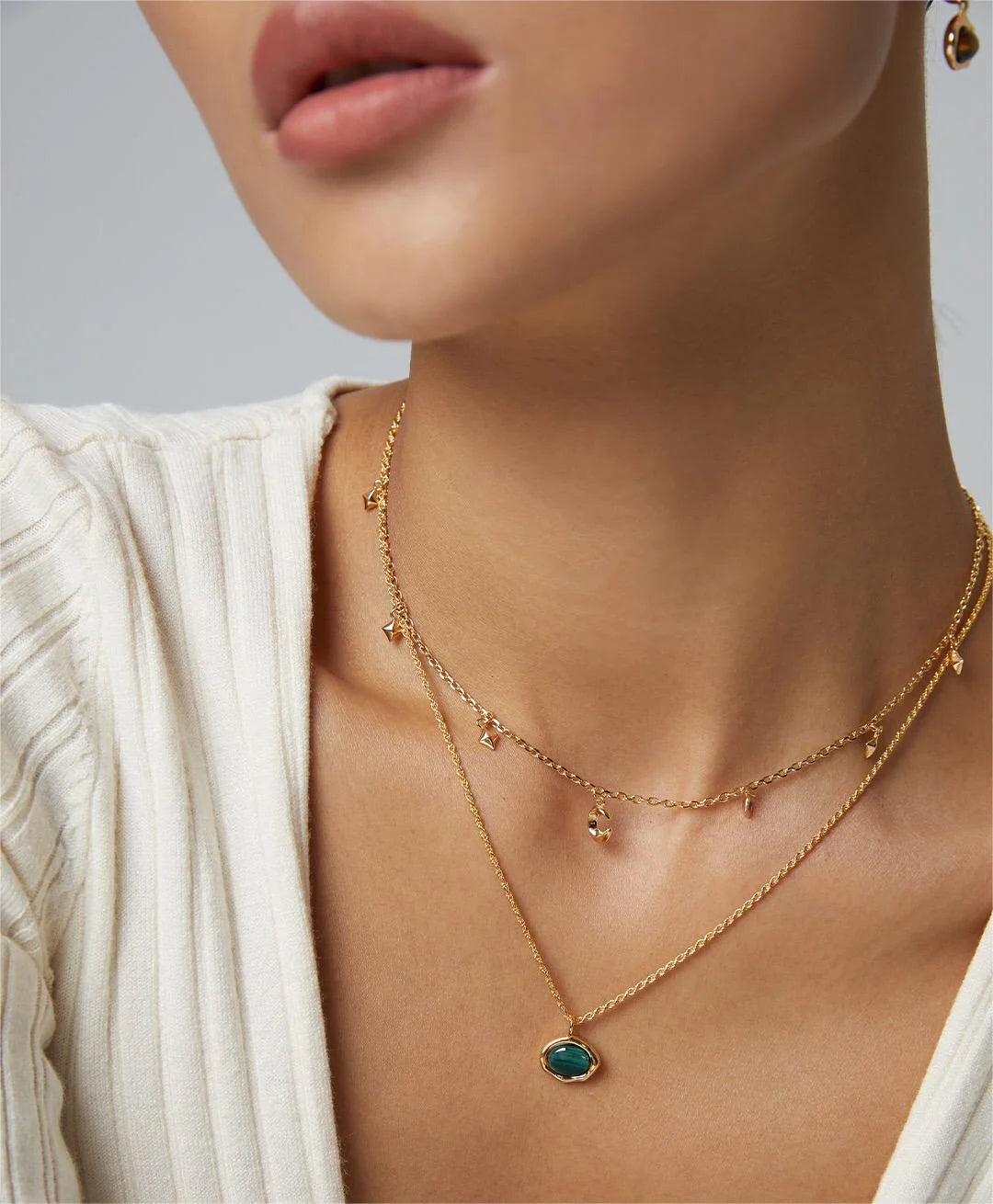 Natural Tiger'S Eye / Malachite Stone Necklace