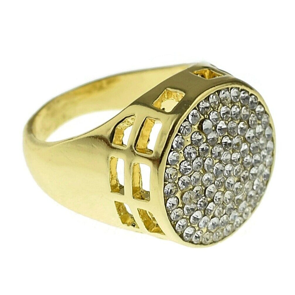 Men'S round Ring Iced Micro Pave Chunky Pinky Simulated CZ Gold Plated SZ 8-12