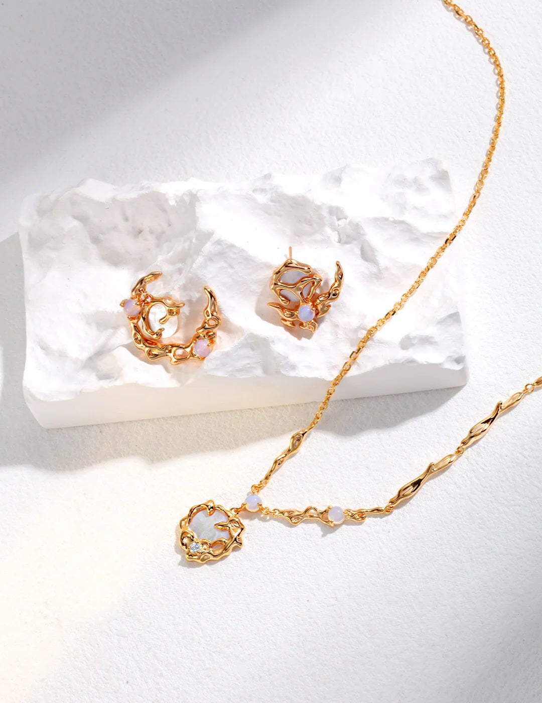Opal Moon with Mother of Pearl Pendant Necklace