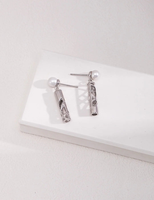 Hollow Strip Pearl Earrings