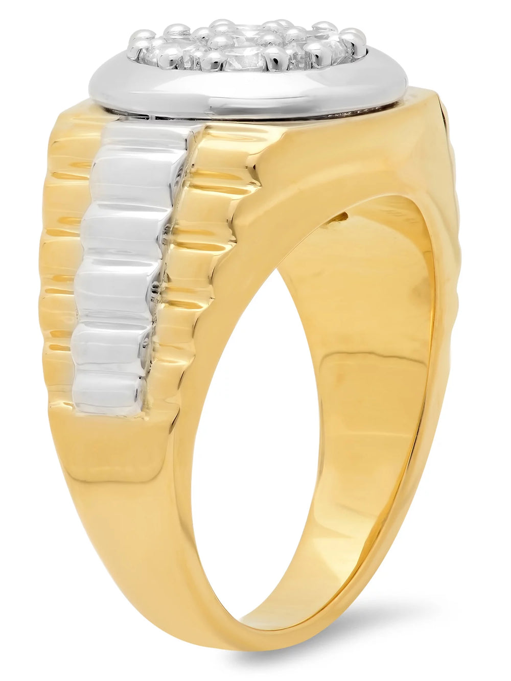 Men'S 15Mm 14K Gold Plated CZ Sterling Silver - Cluster Ring, Size 10.5