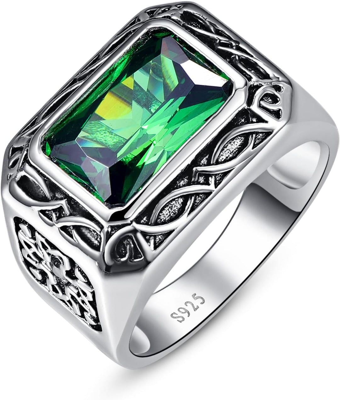 Mens 925 Sterling Silver 6.85Ct Simulated Emerald Ring