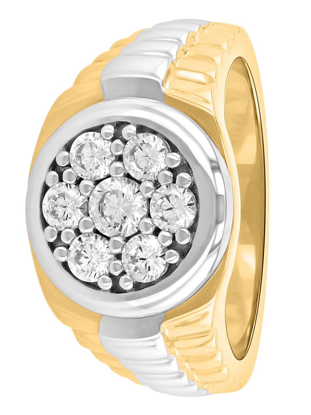 Men'S 15Mm 14K Gold Plated CZ Sterling Silver - Cluster Ring, Size 10.5