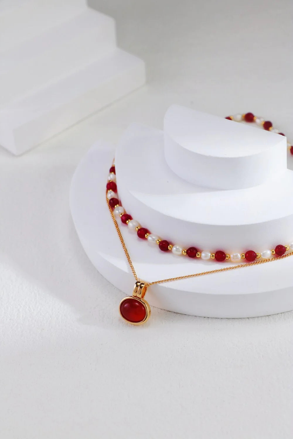 Red Beaded with Baroque Pearl Necklace