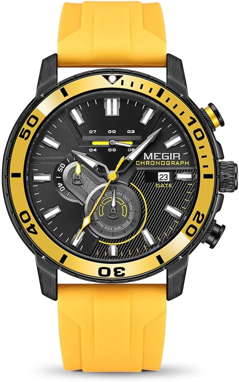 Men'S Sport Watch Analogue Quartz Chronograph Military Luminous Wrist Watch with Silicone Strap 2224G