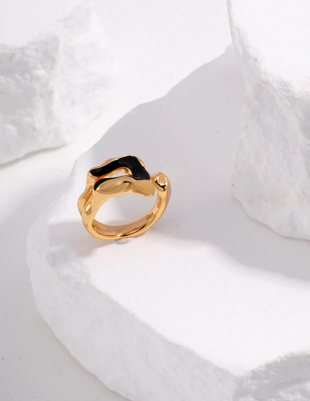 Black Enamel Sculpture Style Ring