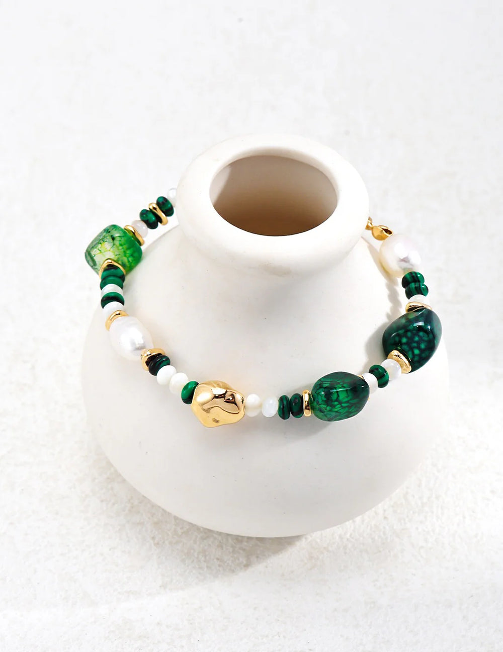 Green Agate with Pearl Beaded Bracelet