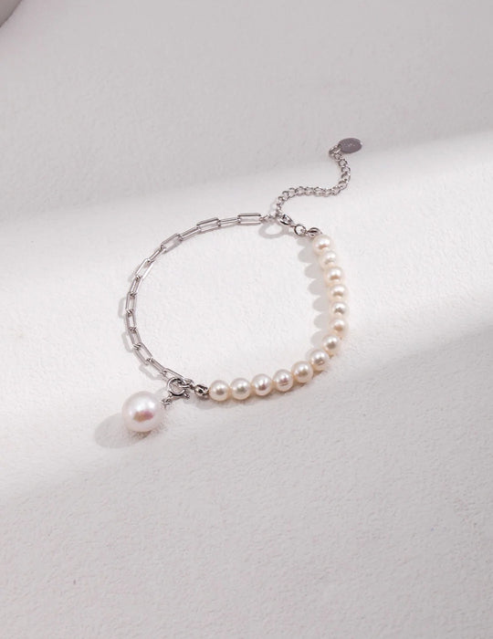 Half Chain Half Pearl Pendant Bracelet