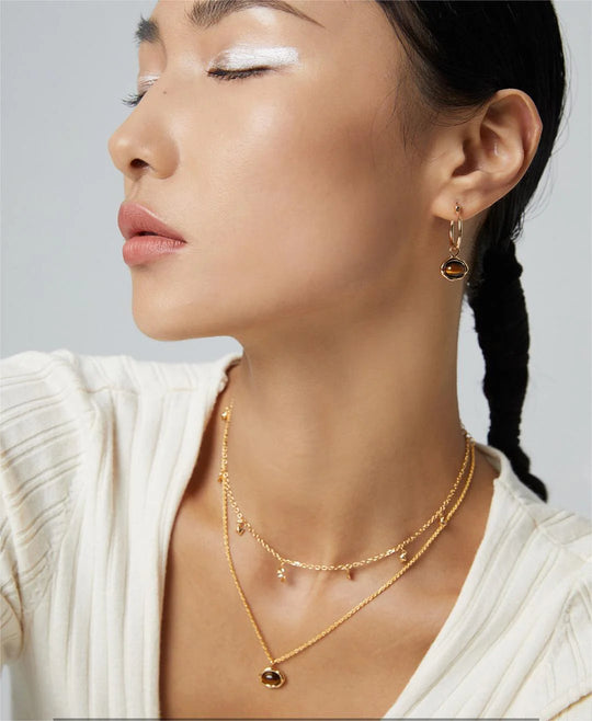 Natural Tiger'S Eye / Malachite Stone Necklace