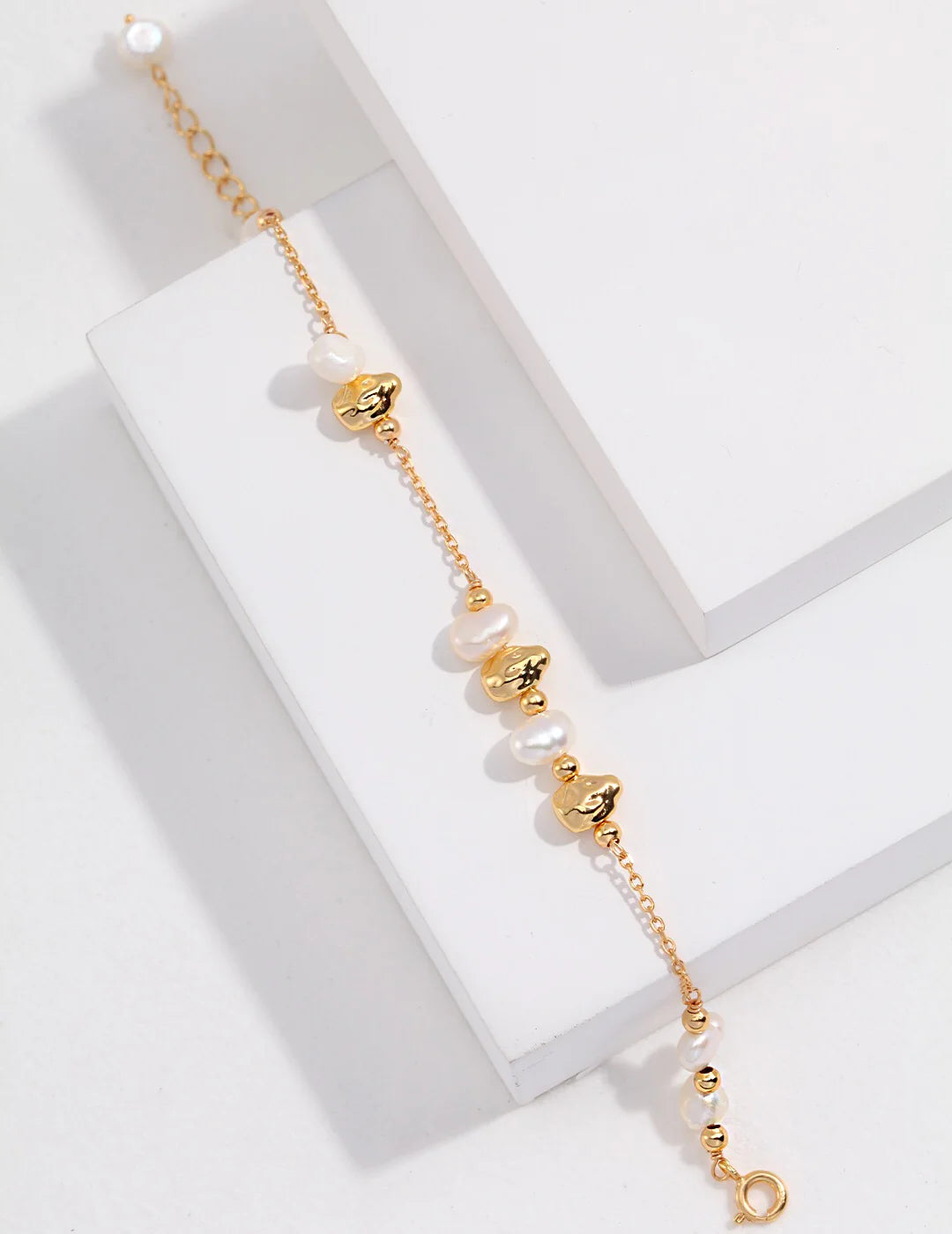 Baroque Pearl and Irregular Gold Ball Bracelet