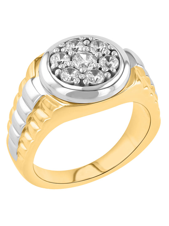 Men'S 15Mm 14K Gold Plated CZ Sterling Silver - Cluster Ring, Size 10.5