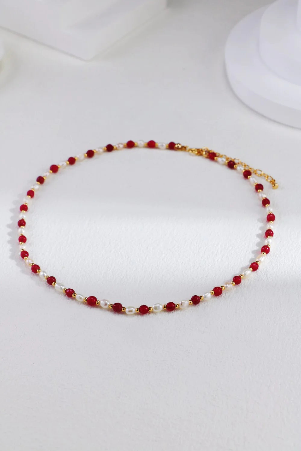Red Beaded with Baroque Pearl Necklace