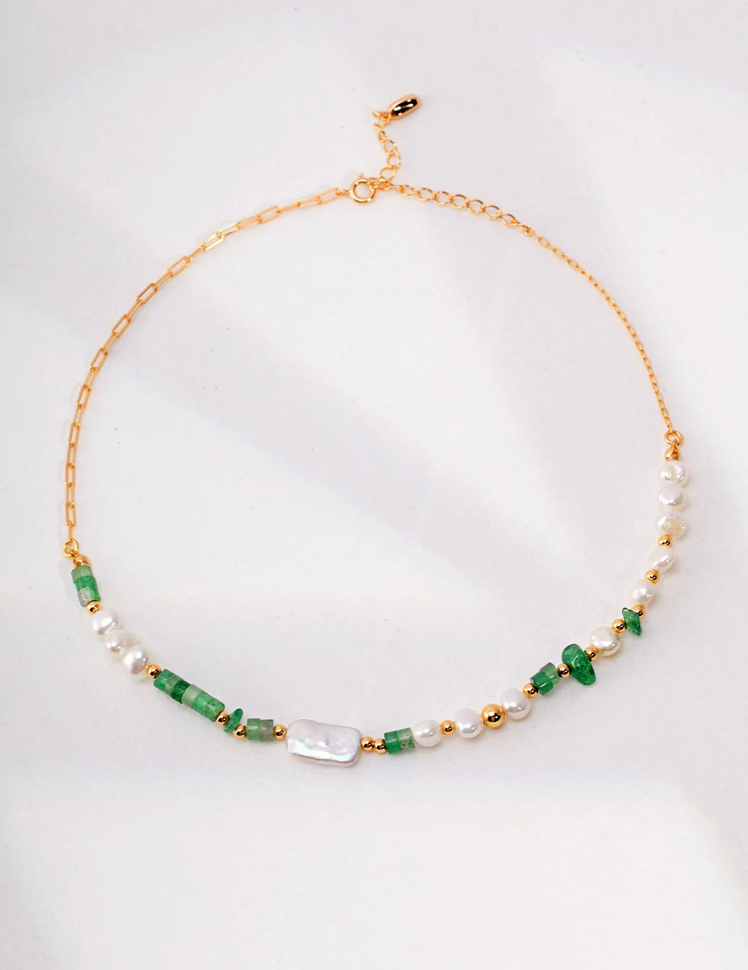 Aventurine Beads with Pearl Necklace
