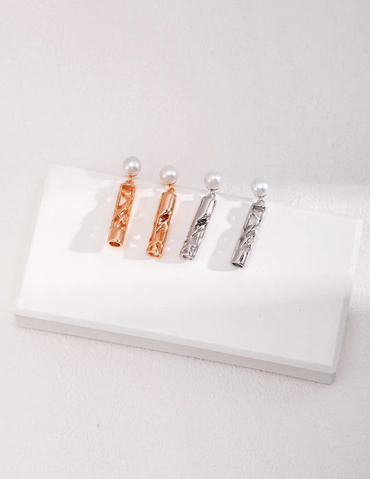 Hollow Strip Pearl Earrings
