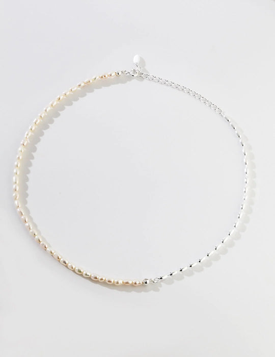 Minimalist Rice Bead Chain Asymmetric Necklace