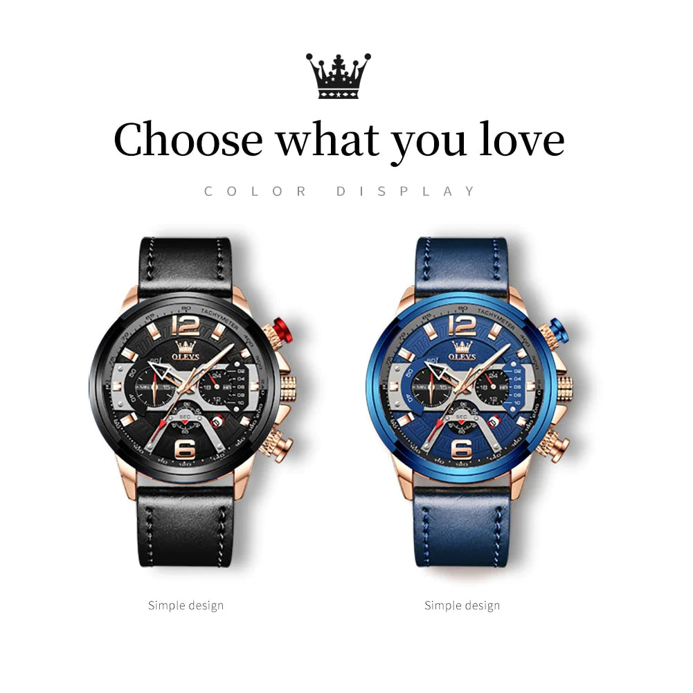 OLEVS Watch for Men Waterproof Luminous Original Leather Strap Fashion Trend Sport Skeleton Men'S Quartz Watch Relogio Masculino