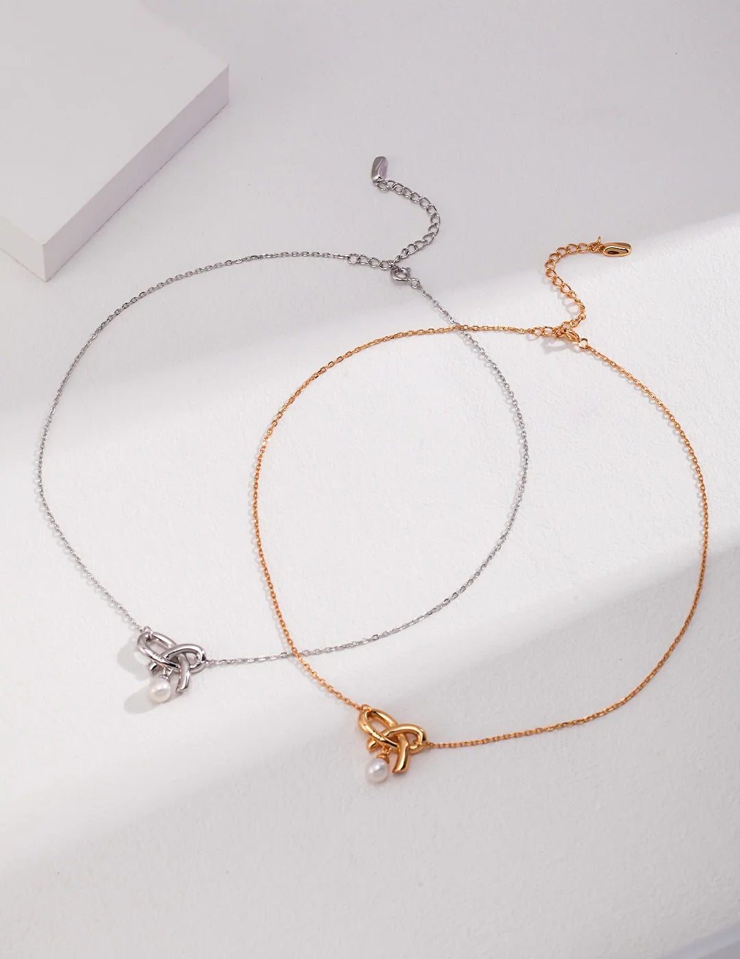 Love Bow Charm with Dainty Floating Pearl Necklace